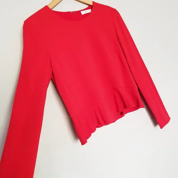 A.L.C. Women's Ann Long Sleeves Shirt Blouse Top 2 Red Peplum Crepe Zipper $325 - Picture 8 of 16